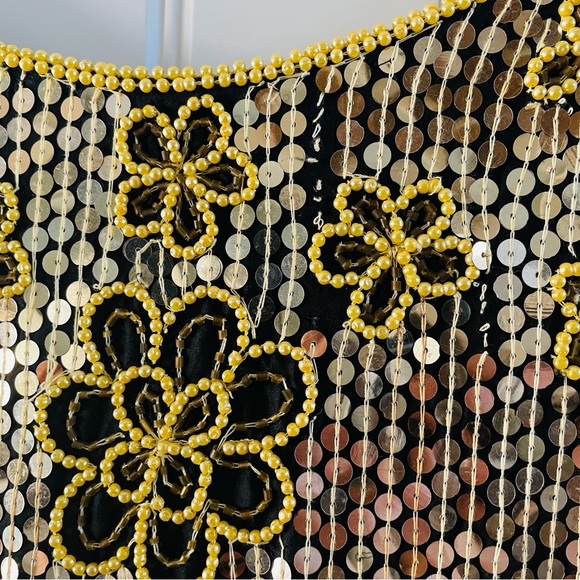 Gunit Vintage Gold Silver Sequin Beaded Embellished Flapper Shift Dress | Large - Picture 11 of 15